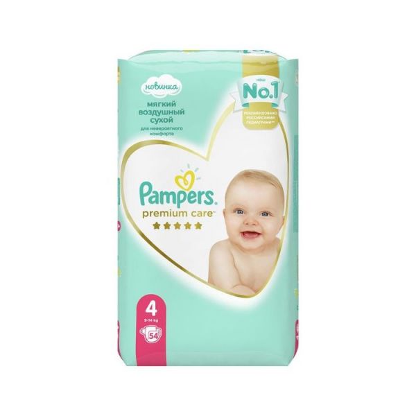 Подгузники Pampers Premium Care 4 54 9 - 14 кг, размер 4, 54 шт.